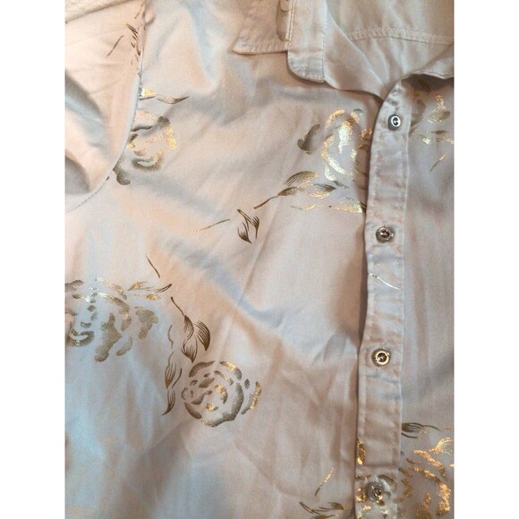 Zeroyaa Mens Small Short Sleeve Button Up White Shiny Gold Paisley Shirt - Picture 10 of 16